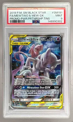 2019 Pokemon Sun Moon Power Partnership Promo SM191 Mewtwo Mew GX PSA 9 0302 - Image 1