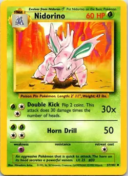 Nidorino 37/102 Uncommon Base Set Unlimited Pokemon MP - Image 1