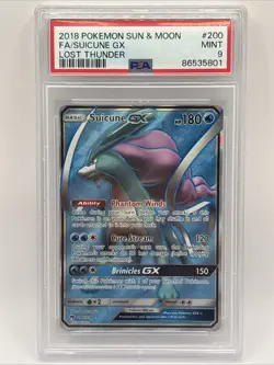 2018 POKEMON SUN & MOON LOST THUNDER #200/214 Full Art SUICUNE GX PSA 9 - Image 1