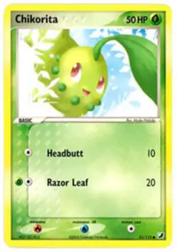 Chikorita - 51/115 - Common LP, English Pokemon EX Unseen Forces - Image 1