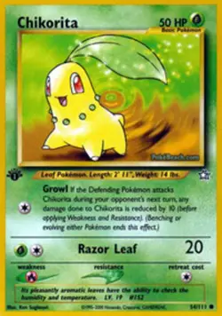 Chikorita - 54/111 - Common - 1st Edition NM, English Pokemon Neo Genesis - Image 1