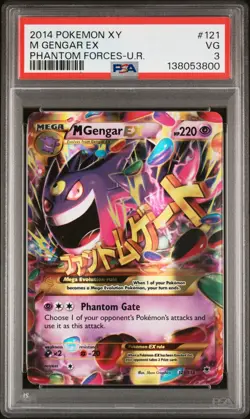 2014 POKEMON XY PHANTOM FORCES ULTRA RARE #121 M GENGAR EX PSA 3 - Image 1