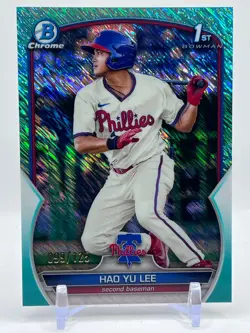 2023 Bowman Chrome Hao Yu Lee RC Aqua Shimmer /125 Phillies #BCP-52 Tigers - Image 1
