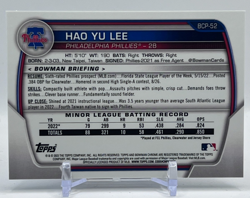 2023 Bowman Chrome Hao Yu Lee RC Aqua Shimmer /125 Phillies #BCP-52 Tigers - Image 2