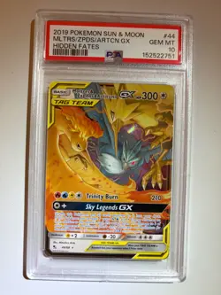 2019 POKEMON SUN & MOON HIDDEN FATES #44 MOLTRES & ZAPDOS & ARTICUNO GX PSA 10 - Image 1