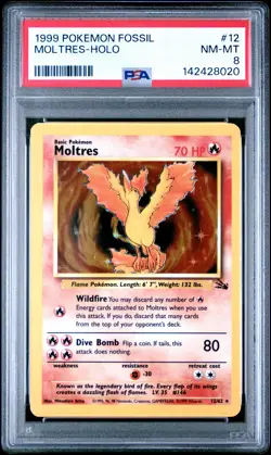 1999 POKEMON FOSSIL #12 MOLTRES-HOLO PSA 8 - Image 1