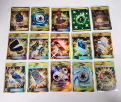 Lot of 15 Gold Trainer / Energy Pokemon Cards Collection Golden Rare 2017 - 2021 - Image 1