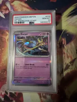 Pokemon TCG Zacian [Staff] 015 Me: Mega Evolution Promo Prerelease Holo PSA 10 - Image 1