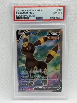 Pokemon TCG Umbreon v Full Art Ultra Rare Holo Card 188/203 Psa8 - Image 1