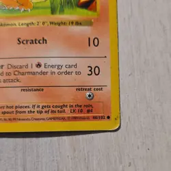 Pokemon Charmander 46/102 Base Set Common Shadowless Regular 1999 English Card - Image 2