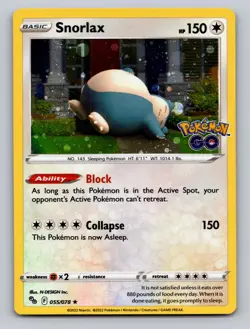 Snorlax 055/078 Cosmos Holo Rare Pokemon GO Pokemon LP - Image 1