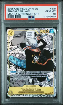 2025 ONE PIECE OP10-ROYAL BLOOD MANGA ALTERNATE ART #119 TRAFALGAR LAW PSA 10 - Image 1