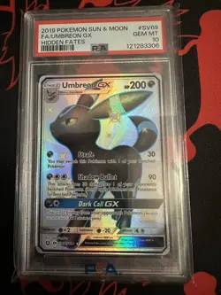 2019 POKEMON SUN & MOON HIDDEN FATES #SV69 FULL ART/UMBREON GX PSA 10 GEM MINT - Image 1