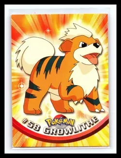 💥 GROWLITHE 1999 Topps Pokemon TV Non Holo Animation 2nd Series Black Logo # 58 - Image 1