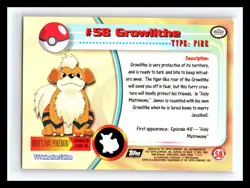 💥 GROWLITHE 1999 Topps Pokemon TV Non Holo Animation 2nd Series Black Logo # 58 - Image 2