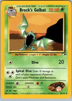 Brock's Golbat 39/132 Uncommon Gym Heroes Pokemon Unlimited Near Mint - Image 1