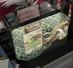 Pokemon TCG Scarlet & Violet Paldean Fates Great Tusks EX Tin (Factory Sealed) - Image 1