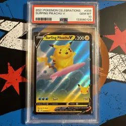 SURFING PIKACHU V #008 PSA 10 2021 POKEMON CELEBRATIONS GEM MT - Image 1