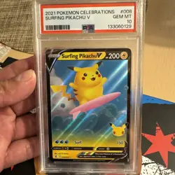 SURFING PIKACHU V #008 PSA 10 2021 POKEMON CELEBRATIONS GEM MT - Image 4