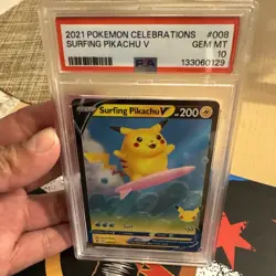 SURFING PIKACHU V #008 PSA 10 2021 POKEMON CELEBRATIONS GEM MT - Image 5