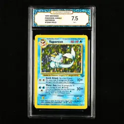 TQG 7.5 NM+ 1999 Pokemon ENG Vaporeon #12/64 Holo - Image 1