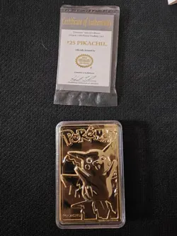 1999 Pokemon 23K Gold Plated Pikachu Card #25 w/ COA Nintendo Burger King - Image 1