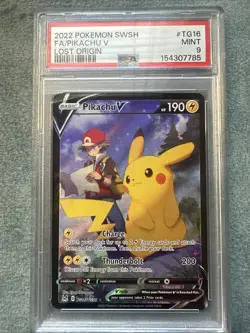 2022 POKEMON SWORD & SHIELD LOST ORIGIN #TG16 FULL ART/PIKACHU V PSA 9 - Image 1
