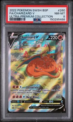 2022 POKEMON SWSH BLACK STAR PROMO #260 FULL ART/CHARIZARD V PSA 8 - Image 1