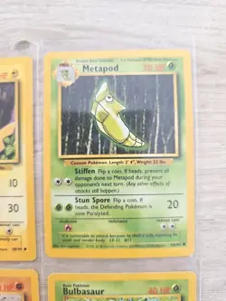 1999 Pokemon Cards Lot Of 4 Base Set Pikachu Bulbasaur Metapod Sandshrew Vintage - Image 3