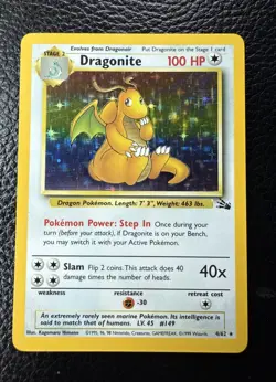 Rare “DRAGONITE” HALO Pokemon 4/62 Fossil Dragon Card ~ Amazing - Image 1