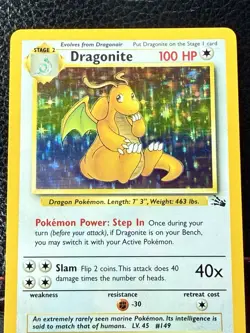 Rare “DRAGONITE” HALO Pokemon 4/62 Fossil Dragon Card ~ Amazing - Image 2