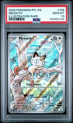 Pokemon TCG Meowth Illustration Rare Holo PSA 10 Phantasmal Flames #106 2025 - Image 1