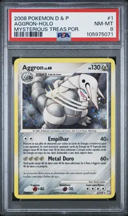 2008 Pokemon PORTUGUESE Mysterious Treasures Aggron Holo 1/123 PSA 8 NM-MT - Image 1