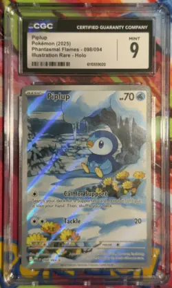 2025 POKEMON PFL EN-PHANTASMAL FLAMES ILLUSTRATION RARE #098 PIPLUP CGC 9 MINT - Image 1
