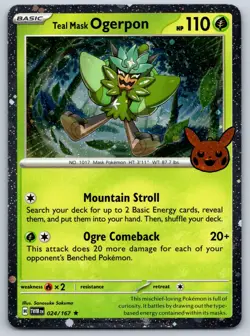 Teal Mask Ogerpon Trick or Trade 2024 - Twilight Masquerade Cosmos Pokemon Card - Image 1