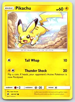 Pikachu Burning Shadows 40/147 Pokemon Card NM - Image 1