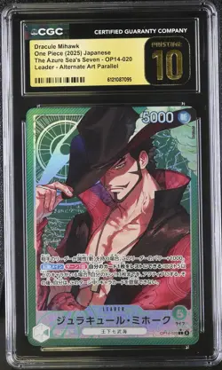 Dracule Mihawk OP14-020 Japanese One Piece The Azure Sea's Seven CGC 10 Pristine - Image 1
