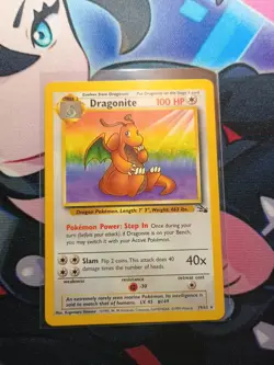 Pokemon TCG Dragonite Fossil Unlimited 19/62 Regular Rare Non-Holo Card LP++ - Image 1