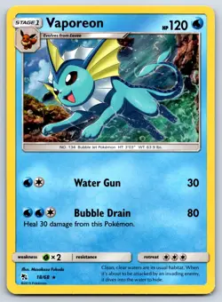 Vaporeon (Holo Rare) Hidden Fates 18/68 Pokemon Card NM - Image 1