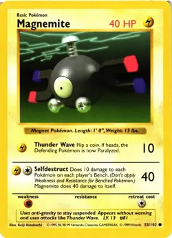 Pokemon TCG Magnemite 53/102 Common Base Set Shadowless MP - Image 1
