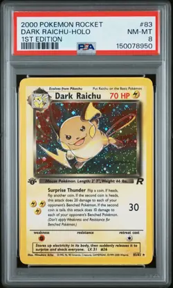 2000 POKEMON ROCKET 1ST ED #83 DARK RAICHU-HOLO PSA 8 - Image 1