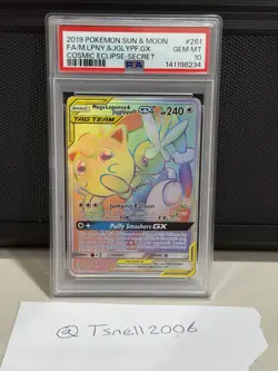 2019 Pokemon S&M Cosmic Eclipse Mega Lopunny & Jigglypuff GX #261 | PSA 10 - Image 1