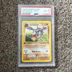 1999 Pokemon Fossil 1 /62 Aerodactyl Holo 1ST Edition PSA 8 - Image 1