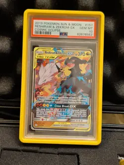 2019 POKEMON SUN & MOON COSMIC ECLIPSE #157 RESHIRAM & ZEKROM GX PSA 10 - Image 1