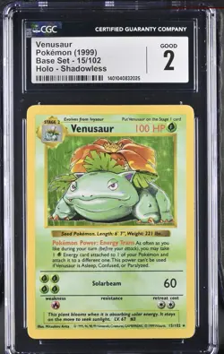 1999 Pokemon Base Set Shadowless Venusaur CGC 2 - Image 1