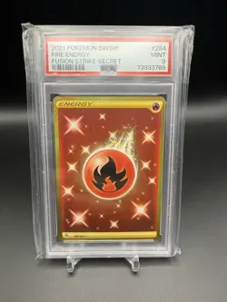 2021 POKEMON SWORD & SHIELD FUSION STRIKE SECRET #284 FIRE ENERGY PSA 9 - Image 1