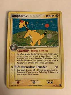 EX Unseen Forces AMPHAROS Holo Rare 1/115 Pokemon Card MP - Image 1