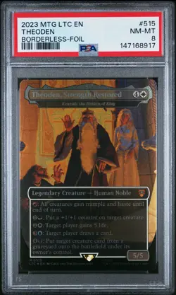 2023 BORDERLESS-FOIL #515 THEODEN, STRENGTH RESTORED PSA 8 - Image 1