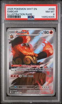 2025 POKEMON WHT EN-WHITE FLARE ILLUSTRATION RARE #098 EMBOAR PSA 8 - Image 1