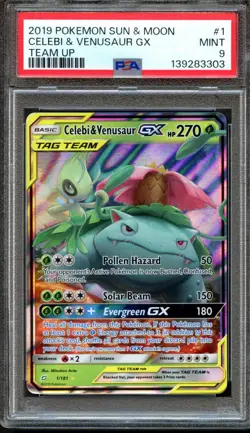 Celebi & Venusaur GX 1/181 Team Up PSA 9 Mint Pokemon Card - Image 1